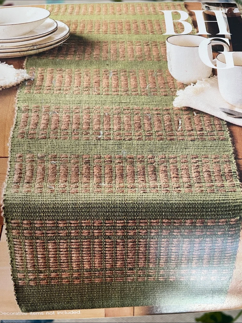 Better Homes & Gardens Table Runner. Natural Jute. Dark Cilantro. 14”W x 90”L